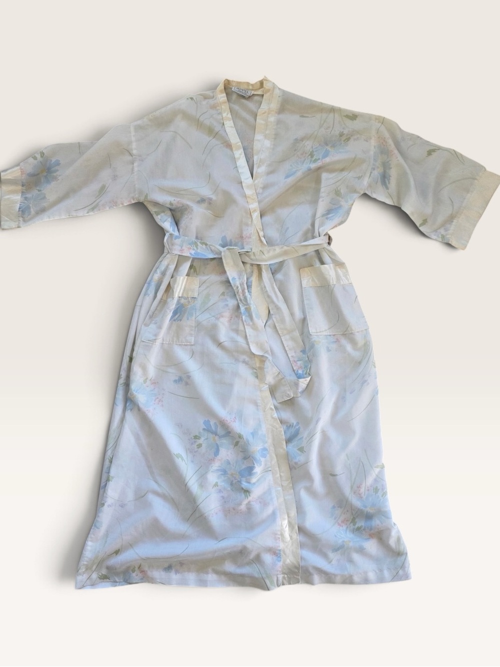 Vintage 70s 80s Appel Pastel Floral Satin Trim Robe Small Made in USA